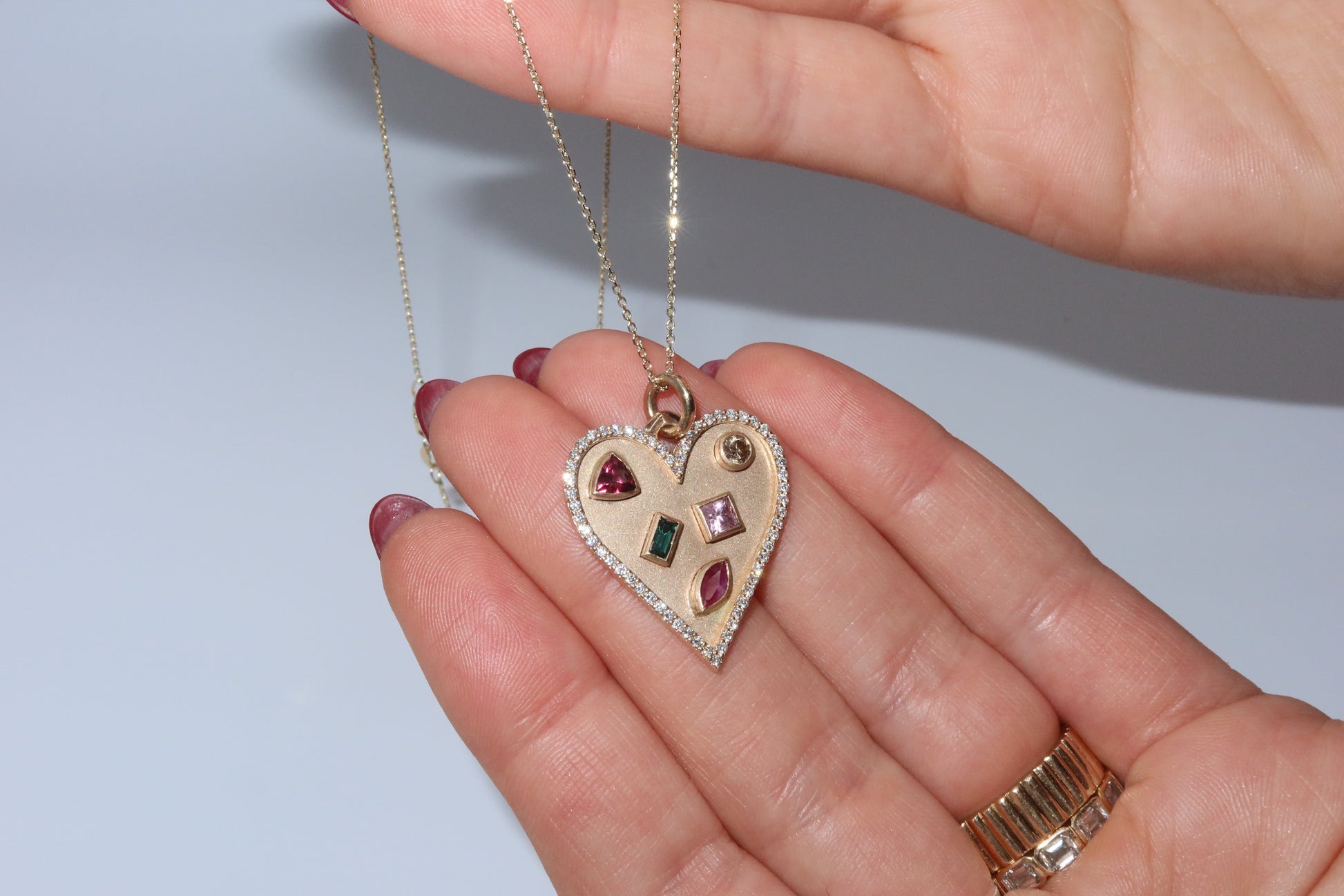 Mixed Gemstone Heart Pendant - FJC
