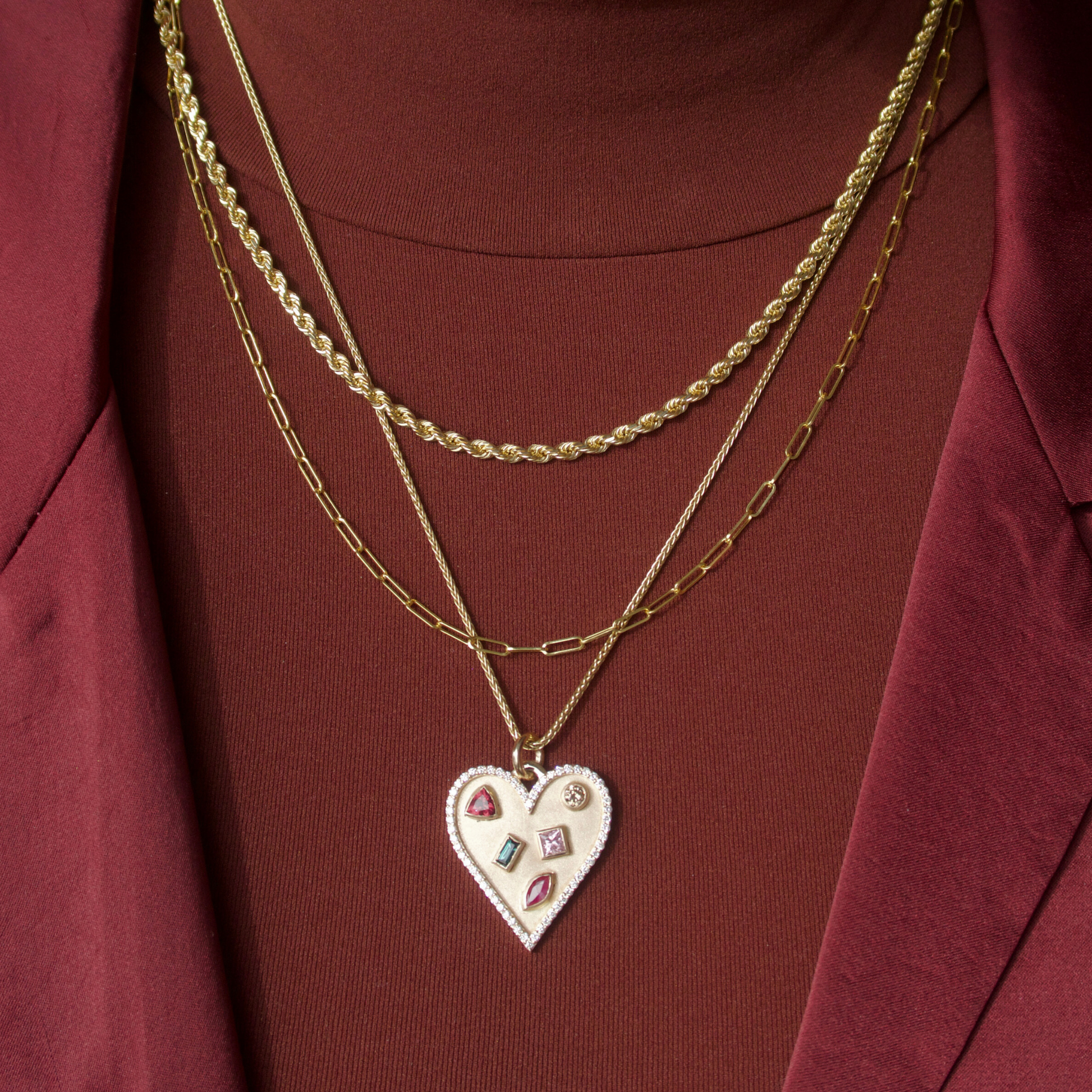 Mixed Gemstone Heart Pendant - FJC